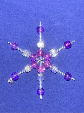 Handcrafted Purple Beaded Snowflake Ornament - Home Holiday Accent